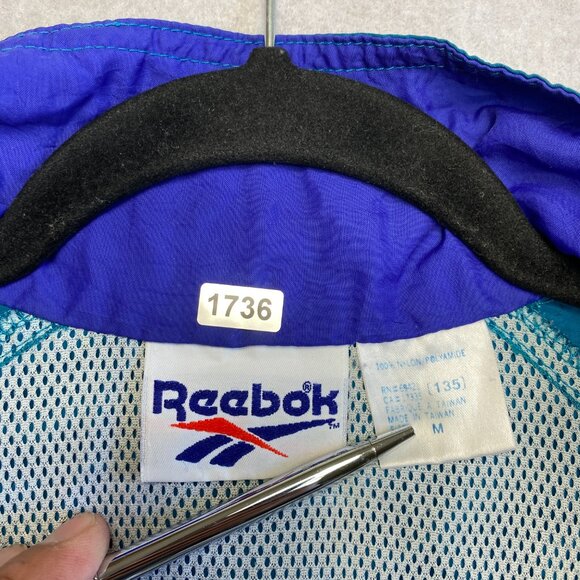 Vintage Reebok Track Jacket Mens M Green Full Zip Big Logo Windbreaker 90s - Picture 8 of 16